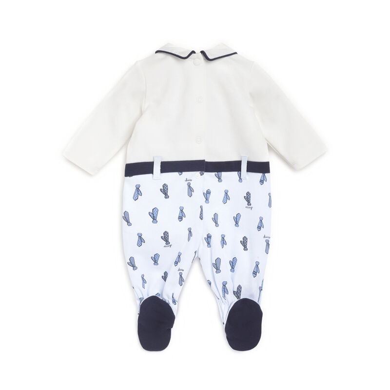 Boys White and Light Blue Applique Leg Opening Babysuit image number null